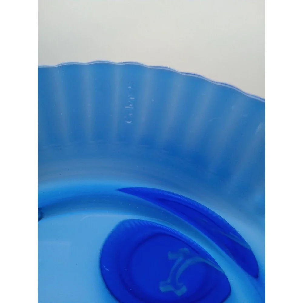 2 Vtg Colorex Glass Lunch Plates Cobalt Blue Scalloped Brazil